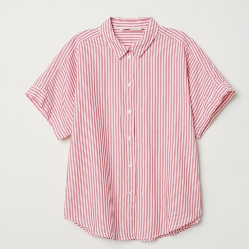 NWT XL H&M 100% Cotton Pink Striped Button Down Casual Shirt